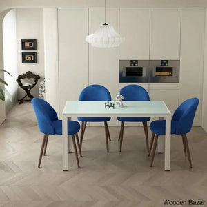 Blaan 4 Seater Glass Top Dining Set - Craft Decor Blue/ White
