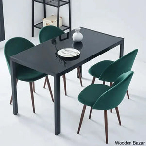 Blaan 4 Seater Glass Top Dining Set - Craft Decor Green/Black