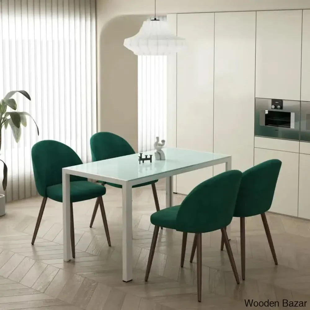 Blaan 4 Seater Glass Top Dining Set - Craft Decor Green/White