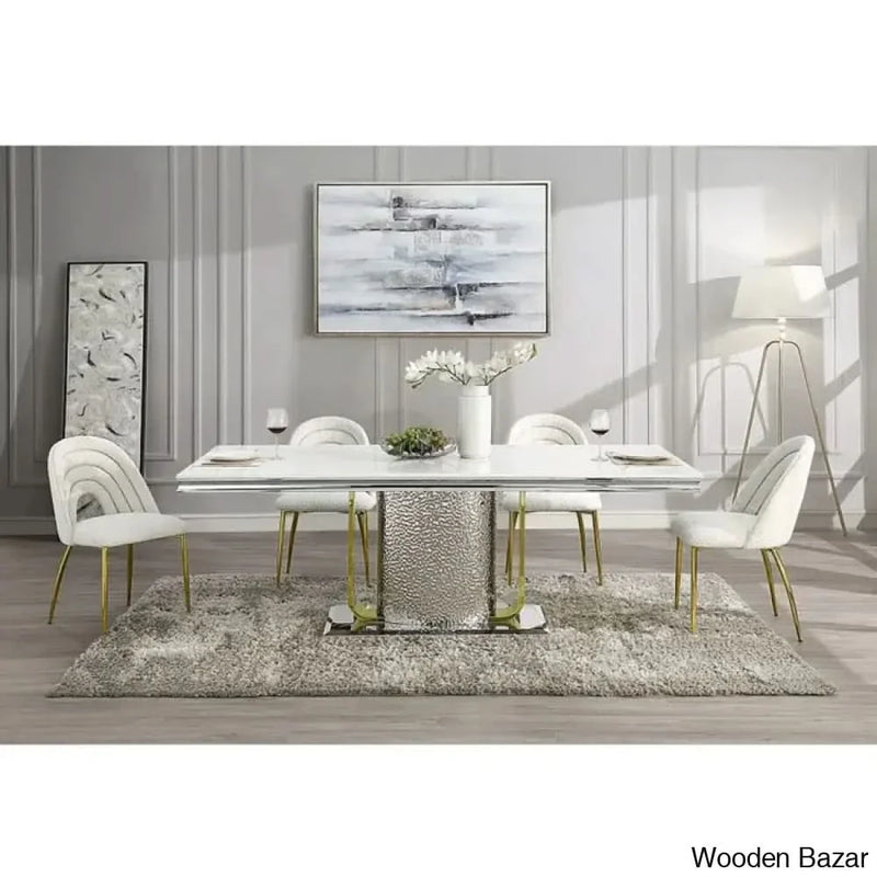Boult 4 seater Luxury Dining Table set in Faux Marble Top Pedestal
