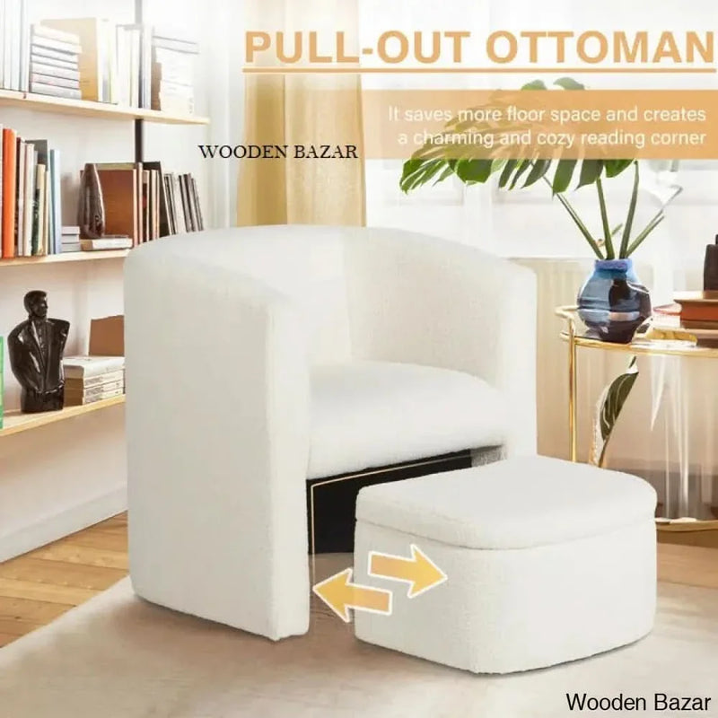 Braedin Upholstered Barrel Accent Chair With Storable Ottoman - Craft Decor