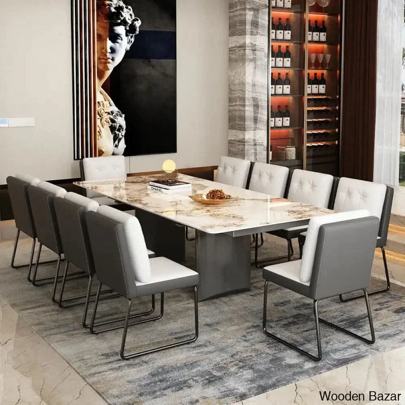 Bramwell 10 Seater Extendable Marble Top Dining Set with Double Pedestal Base