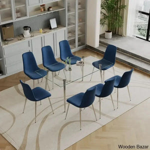 Brawley 4 & 8 Seater Dining Table Set In Glass Top