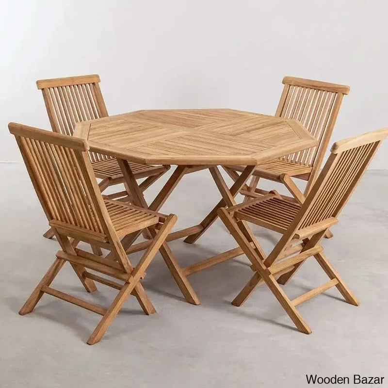Breeze Folding Royal Wooden Four-Seater Dining Table Set