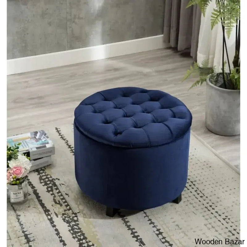 Briana 20'' Wide Velvet Tufted Round Storage Ottoman with Storage