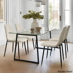 Bridle Latest 4 Seater Glass Top Trestle Dining Set - Craft Decor Beige