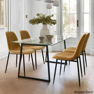Bridle Latest 4 Seater Glass Top Trestle Dining Set - Craft Decor Gold