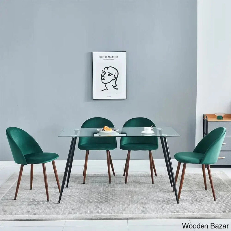 Brook Best 4 seater Glass Top Dining Set | Wooden Furniture