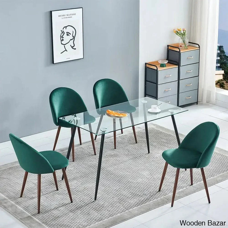 Brook Best 4 seater Glass Top Dining Set | Wooden Furniture