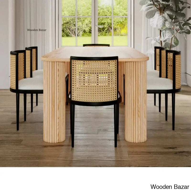 Cameron 6-seater dining table made of white teak wood with chairs