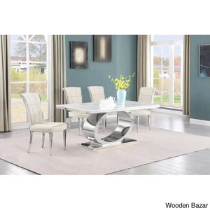 Carlot Latest Marble Top Pedestal Dining Set - Craft Decor 4 Seater