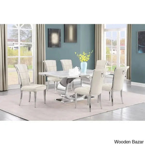 Carlot Latest Marble Top Pedestal Dining Set - Craft Decor 6 Seater