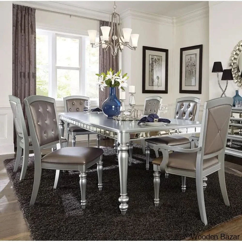 Caylen Tufted Arm Chair in Silver (Set of 2)