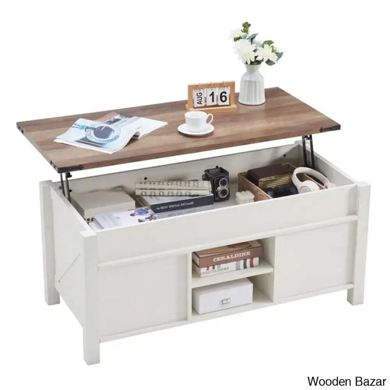 Chanyas 48"W Farmhouse Lift Top Storage Coffee and center Table with Sliding Barn Door, Adjustable Shelf