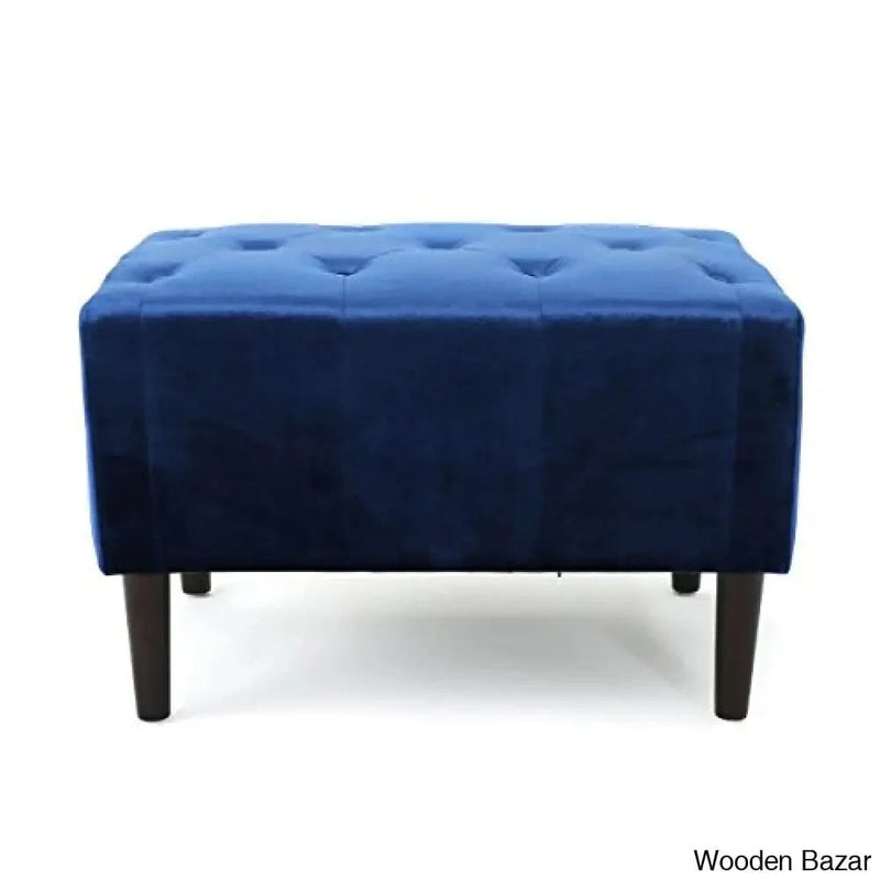 Christopher Knight Home Kimiko Tufted Velvet Ottoman, Navy Blue / Dark Brown