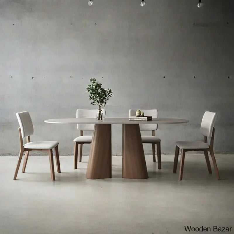 Churchill 4 Seater Stone Top Double Pedestal Dining Set 29.53’’H X 62.99’’L 31.5’’W