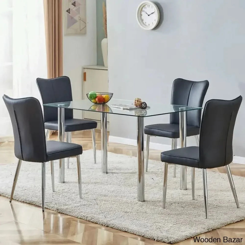 Clemency 4 Seater Glass Top Dining Set - Craft Decor