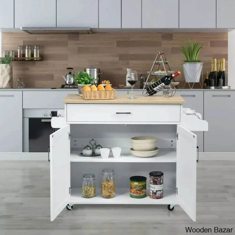 Clemmie Wood Kitchen Island Kitchen trolley cart cabinet kitchen island with storage