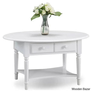 Coastal Solid Wood Oval Coffee And Center Table Orchid White
