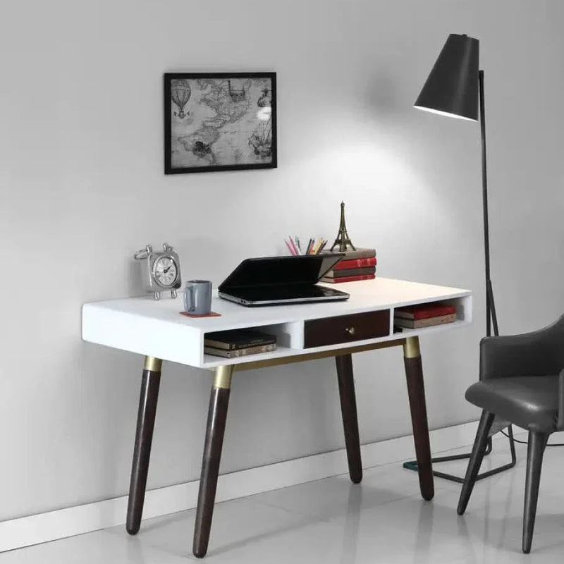 Colby Solid Wood Study Table In Walnut & White Finish