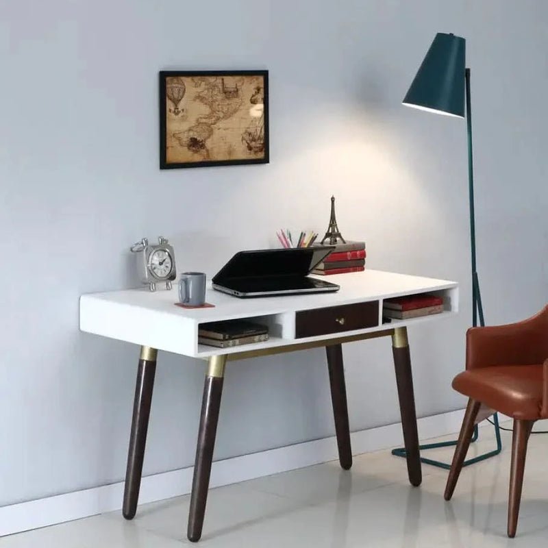 Colby Solid Wood Study Table In Walnut & White Finish