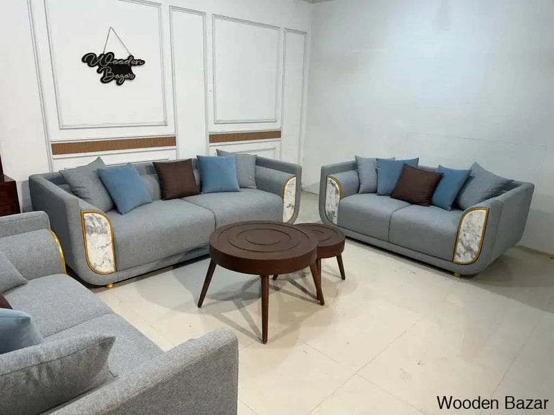 Contemporary tweed Fabric Sofa Set 3+2 in Stylish Cloud Grey