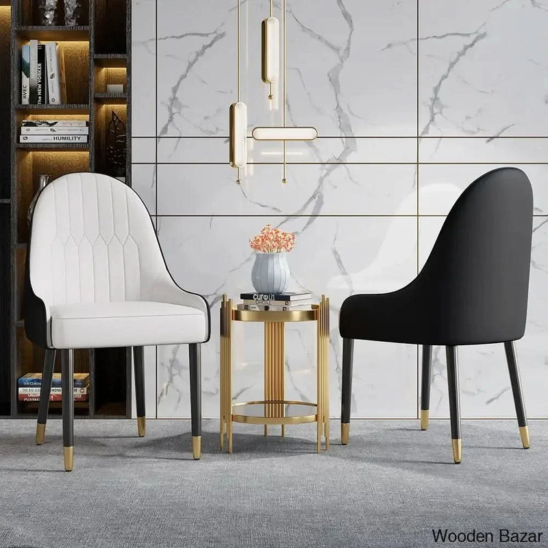 Darg Modern Dining Chairs (Set of 2) With PU Leather in White & Black with Sleek Metal Legs