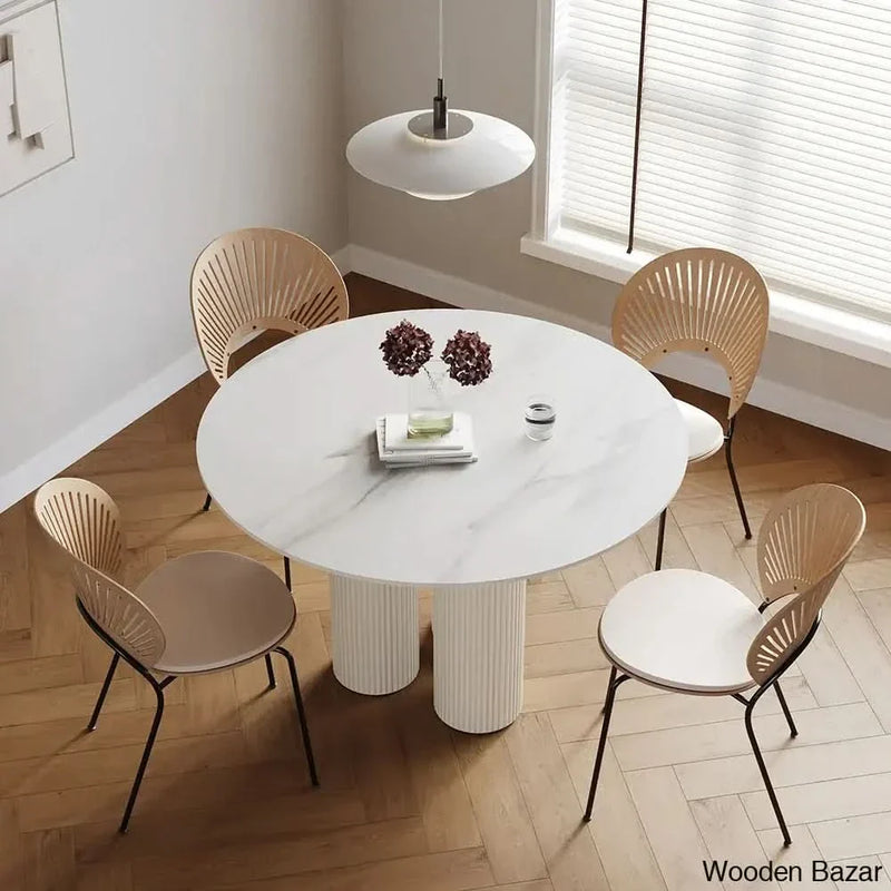 Darleen Modern Oval Dining Table with White Sintered Stone Top and Three Sleek Legs