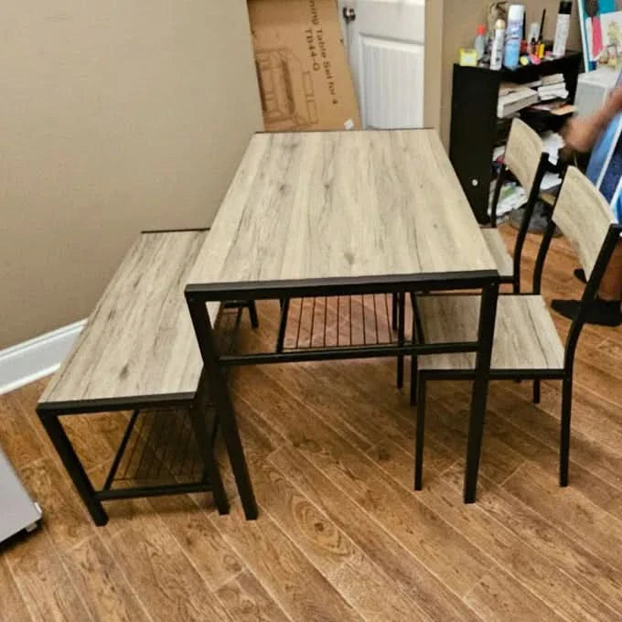 4-Piece Dining Set with Table, 2 Chairs & Bench