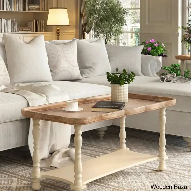 Deion French Farmhouse Coffee and center Table Natural Tray Top Sofa Table