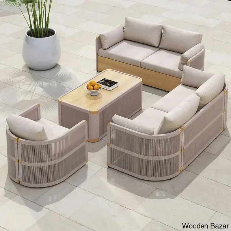 Denny Modern Khaki Swivel Sofa Set With Aluminium and Rope Design - Craft Decor