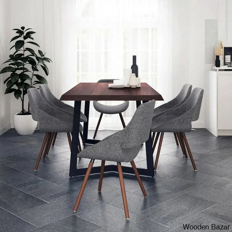 Divine Modern Industrial Dining Set with Luxe Upholstered Solid Wood Chairs