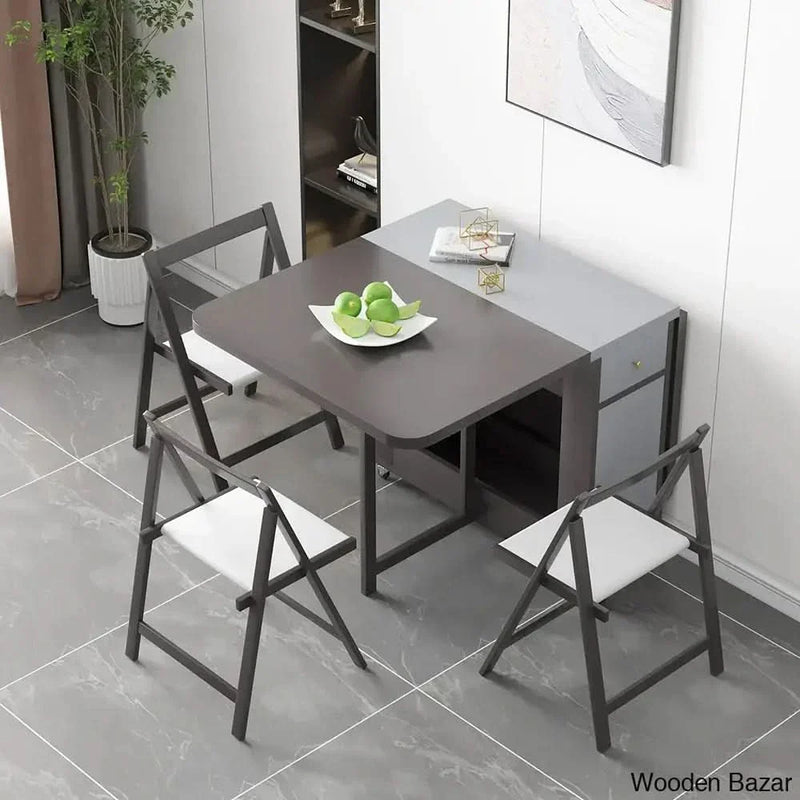 Divinity Modern Gray Folding Dining Table Set - 5-Piece Rectangle Wood Design with Chairs