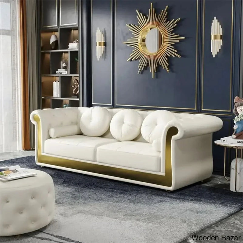 Dodiy 86.6" Modern Upholstered Tufted Leather 3-Seater Sofa with 5 Pillows White - Wooden Bazar