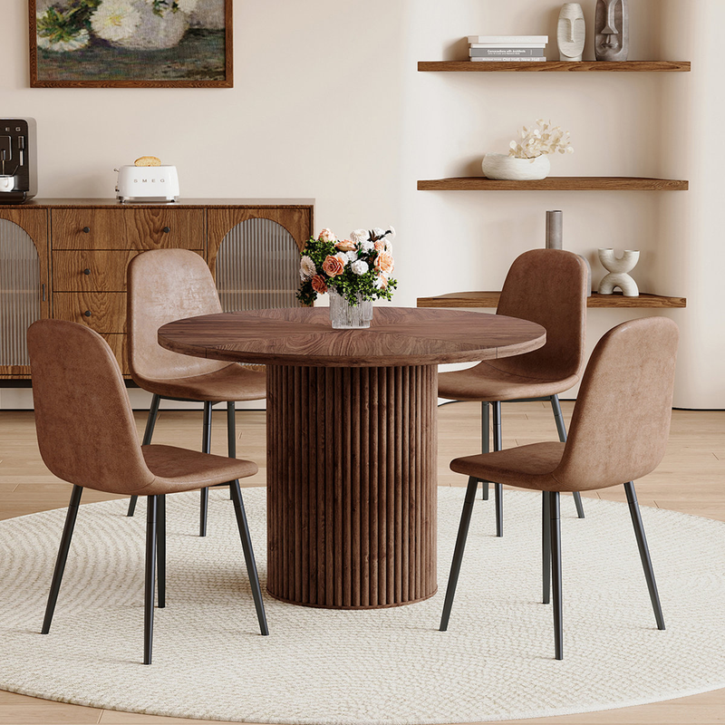 Modern 42" Round Dining Table Set with Fluted Base & 34.5" Chairs