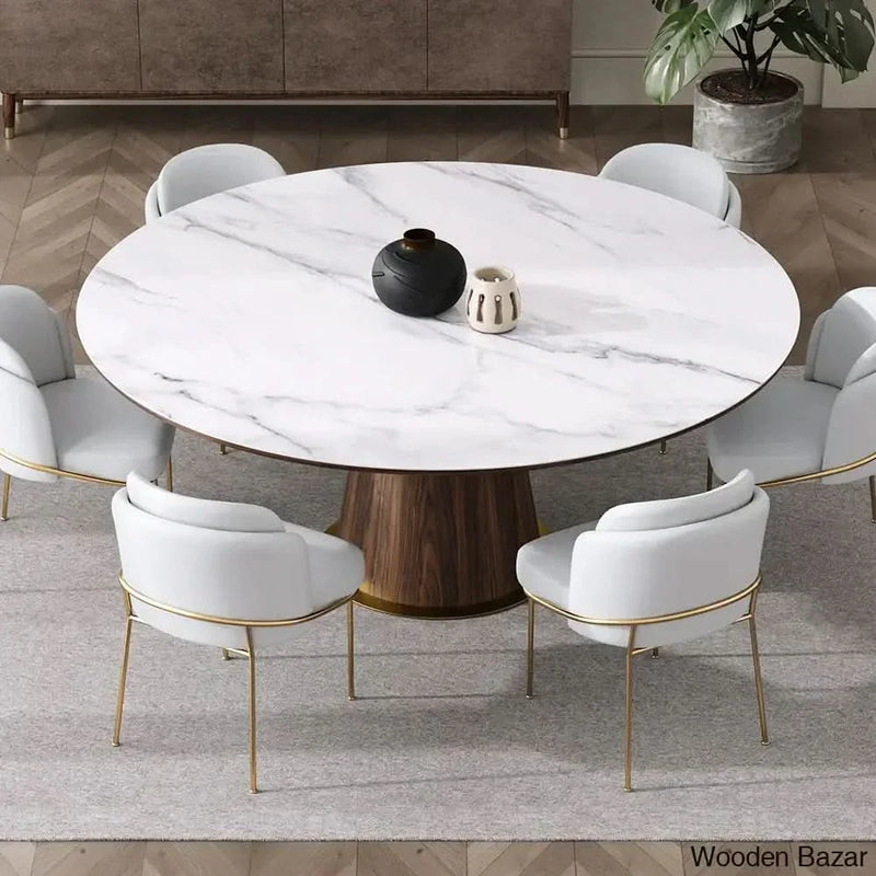 Duff Mid-Century Modern 7-Piece Dining Set - 48" Round White Table with 6 Stylish Side Chairs
