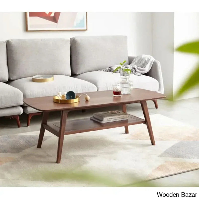 Dulcion Coffee and Center Table,Natural wood living room Table with storage shelf Natural writing desk
