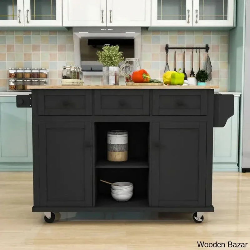 Dyches Kitchen Island with Storage Cabinet and 3 Drawers for Dinning Room Kitchen trolley cart cabinet kitchen island with storage