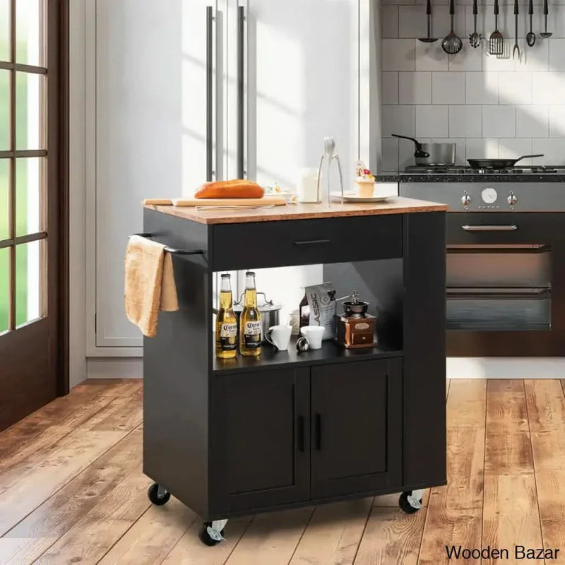 Dyeisha Wood Kitchen Cart Kitchen trolley cart cabinet kitchen island with storage