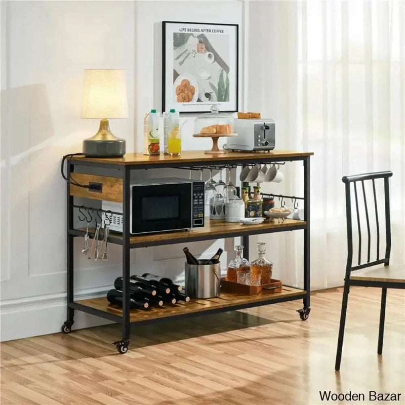 Eastway 47.5" Iron Kitchen Island with Locking Wheels Kitchen trolley cart cabinet kitchen island with storage