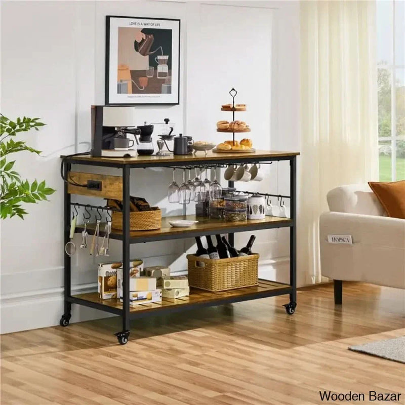Eastway 47.5" Iron Kitchen Island with Locking Wheels Kitchen trolley cart cabinet kitchen island with storage