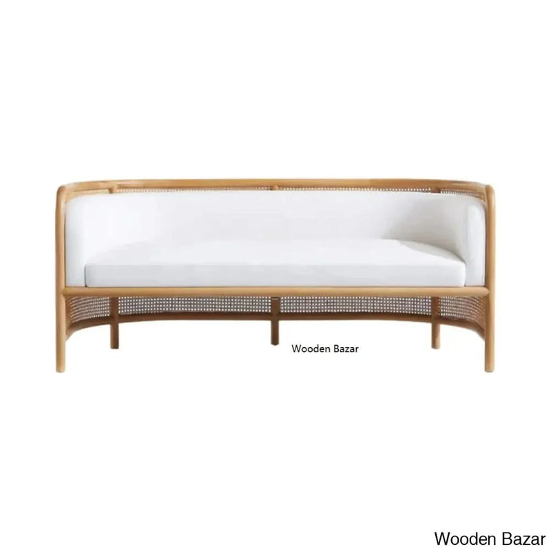 EHAN SOLID ASH WOOD & RATTAN 3 SEATER SOFA- WOODEN BAZAR