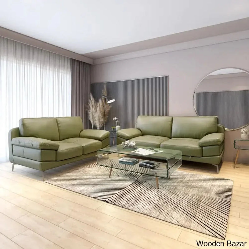 Elegant Leather 2/3 Seater Sofa in Trendy Celery Green