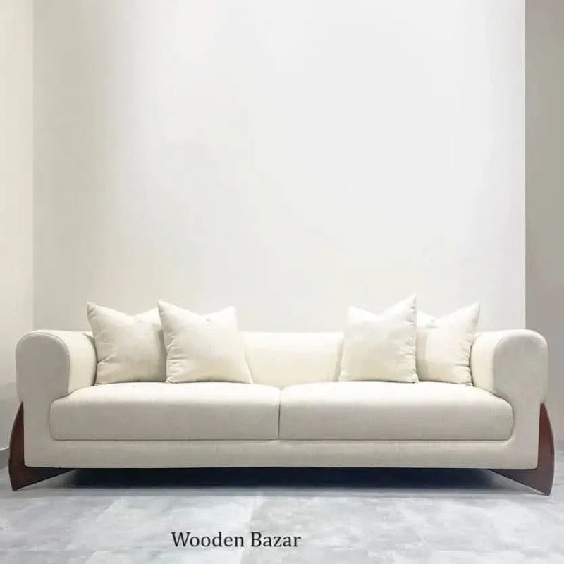 Elegant Linen Off White Couch Sofa- Wooden Bazar