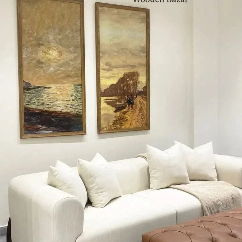 Elegant Linen Off White Couch Sofa- Wooden Bazar