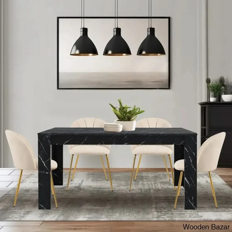 Eloska Modern 4 Seater Dining Table Set - Craft Decor Black With Beige Chairs