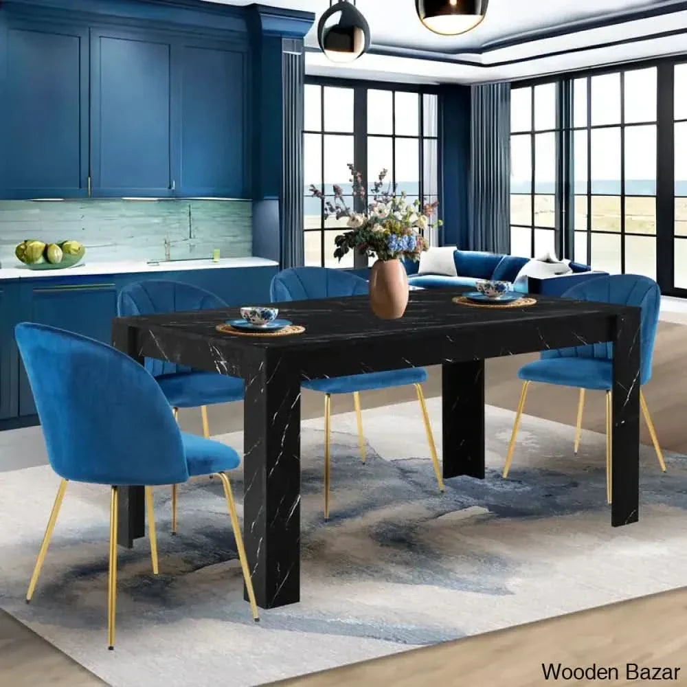 Eloska Modern 4 Seater Dining Table Set - Craft Decor Black With Blue Chair