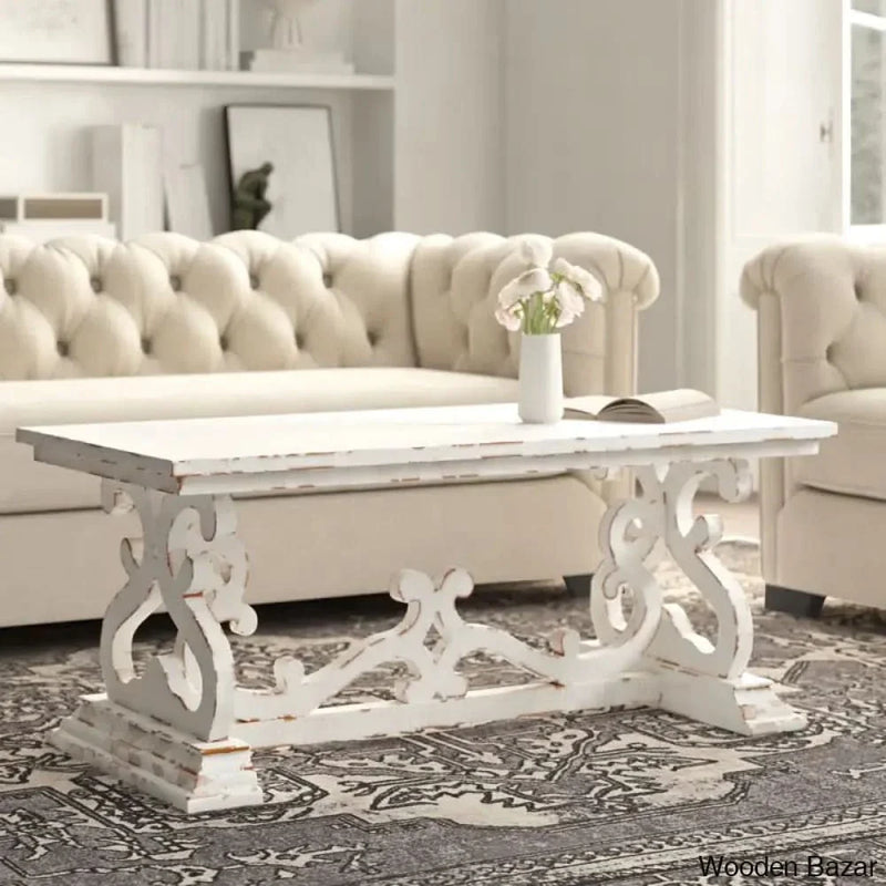 Emersync 46" Solid Wood Distressed Scrollwork Coffee and center Table