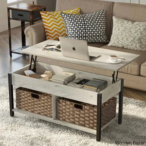 Eogihan Lift Top Coffee And Center Table With Hidden Storage Compartment 2 Rattan Baskets Gray