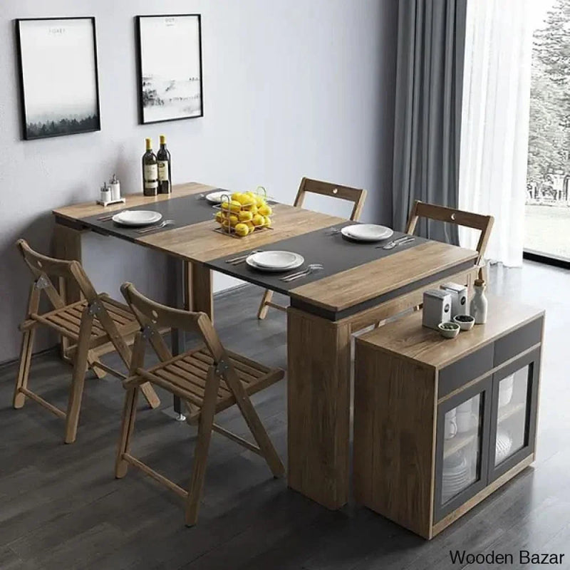 Extendable Dining Table Set Rectangle Storage Sideboard with 6 Chairs - Craft Decor